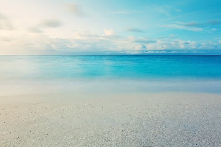 blue ocean, sand, sea, beach, the sky, water, clouds, landscape, nature, background, widescreen, Wallpaper, wave, full screen, HD wallpapers, fullscreen, HD wallpaper