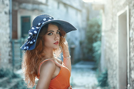 face, Clara Alonso, Alessandro Di Cicco, redhead, hat, portrait, women, HD wallpaper HD wallpaper