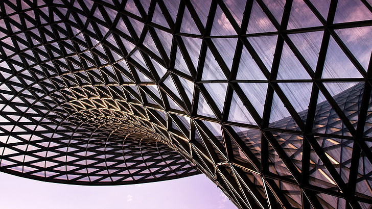 marco de metal marrón, arquitectura, construcción, moderno, abstracto, metal, triángulo, vidrio, Fondo de pantalla HD