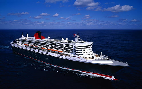 белый круизный лайнер, королева мария, корабль, море, облака, HD обои HD wallpaper