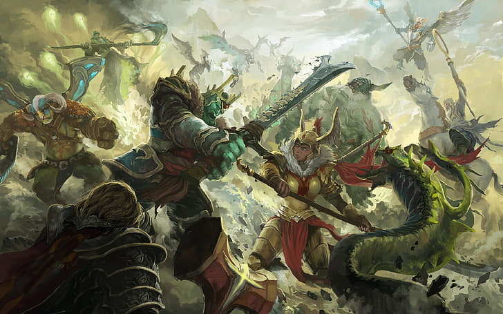 DOTA 2 Legion Commander vs. Wraith King painting, video games, video game characters, Dota 2, HD wallpaper