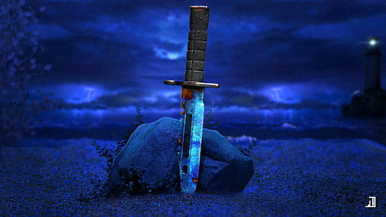 cs, Counter-Strike, Counter-Strike: Globale Offensive, Waffe, Messer, blau, HD-Hintergrundbild HD wallpaper