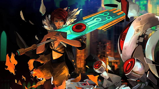 Transistor, Supergiant Games, video games, Red (Transistor), artwork, HD wallpaper HD wallpaper