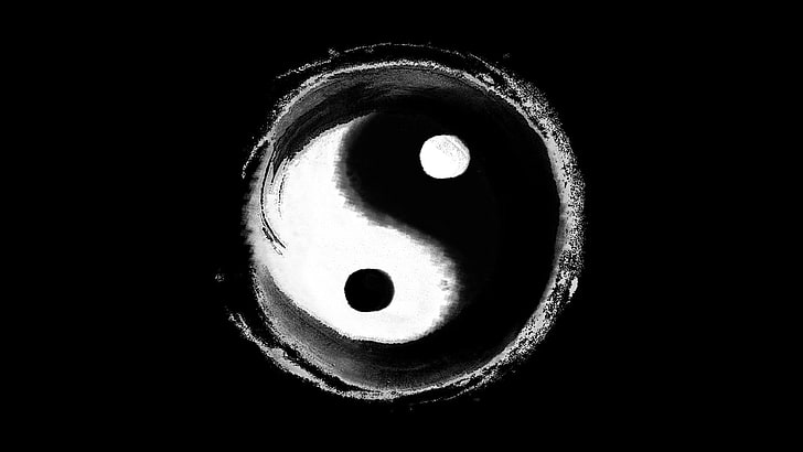 Logo Yin Yang, taoizm, Yin i Yang, minimalizm, grafika, Tapety HD