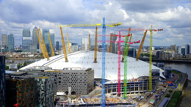 millennium dome, dome, arena, stadium, o2 arena, o2, uk, united kingdom, england, london, crane, construction, europe, sports, HD wallpaper