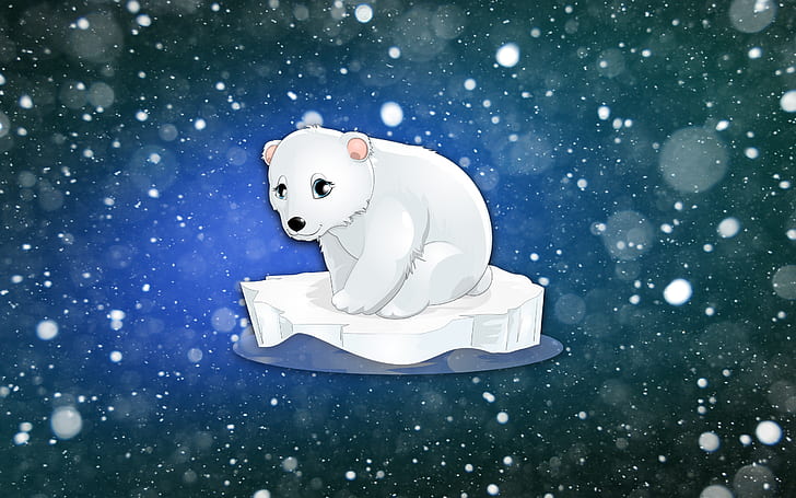 겨울, 미니 멀, 그림, 눈, 곰, 배경, 북극곰, 빙원, HD 배경 화면