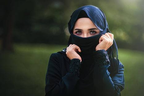 hiasan kepala jilbab hitam wanita, gadis, jilbab, islam, mata, imut, Wallpaper HD HD wallpaper