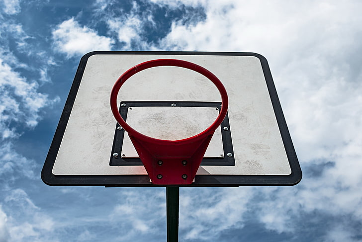 ring basket putih dan hitam, olahraga, basket, ring, langit, sederhana, merah, awan, Wallpaper HD