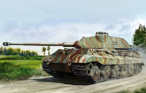 рисунок, Германия, Танк, Пулеметчик, Королевский тигр, King Tiger, Sd.Car.182, Panzerwaffe, HD обои HD wallpaper
