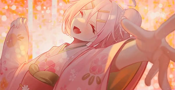 Milim Nava, Tensei Shitara Slime Datta Ken, różowe włosy, kimono, zamknięte oczy, Tapety HD HD wallpaper