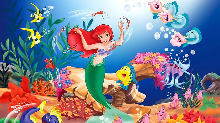 Papel de parede subaquático da Disney Pequena Sereia, arte de fantasia, arte digital, A Pequena Sereia, Disney, HD papel de parede