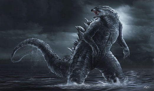 Figur, Godzilla, konst, mås, Noger Chen, av Noger Chen, HD tapet HD wallpaper