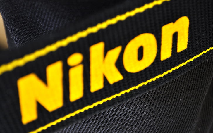 Nikon, логотип, черный, желтый, HD обои