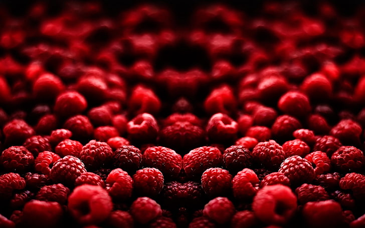 bunch of raspberries, macro, raspberry, berry, red, HD wallpaper