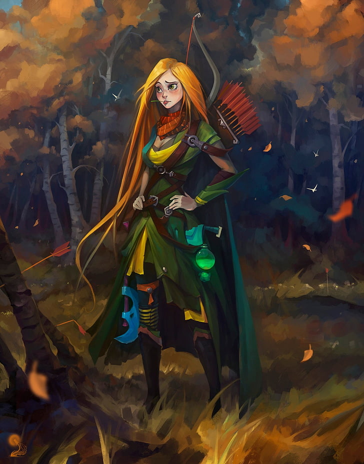 female archer illustration, Dota 2, Windrunner, Windranger, archer, Dota, fantasy art, video games, HD wallpaper