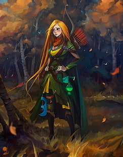 ilustração de arqueiro feminino, Dota 2, Windrunner, Windranger, arqueiro, Dota, arte de fantasia, videogame, HD papel de parede HD wallpaper
