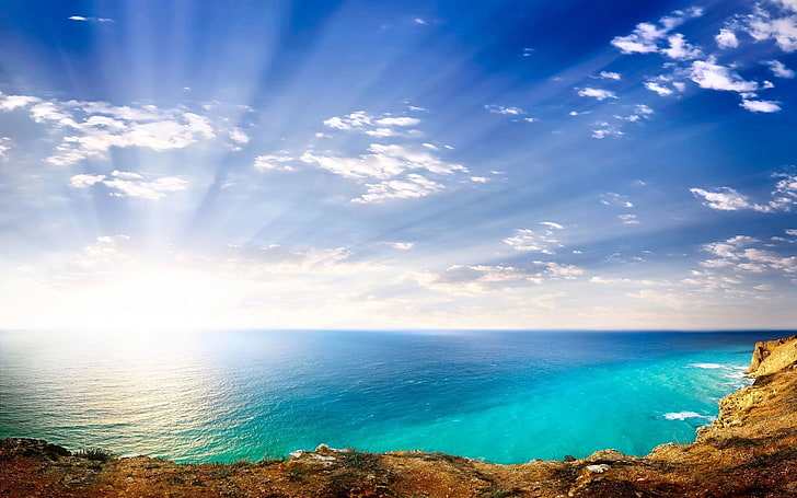 sun shining splendid coastline-HD Wide Wallpaper, HD wallpaper
