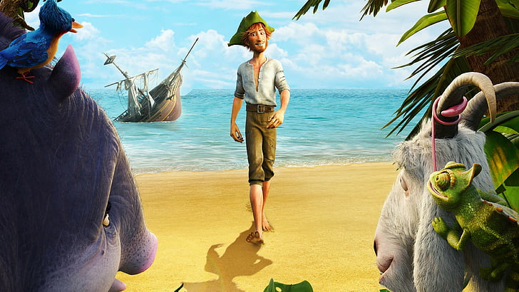 Robinson Crusoe, parrot, goat, Hedgehog, Best Animation Movies, cartoon, HD wallpaper