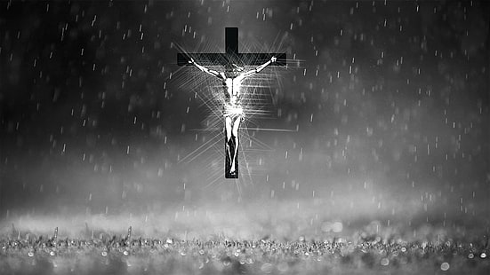 ديني ، مسيحي ، أسود وأبيض ، صليب ، يسوع، خلفية HD HD wallpaper