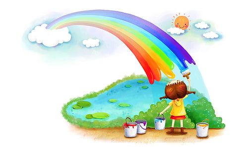 menina pintura arco-íris ilustração arco íris menina pintar, HD papel de parede HD wallpaper