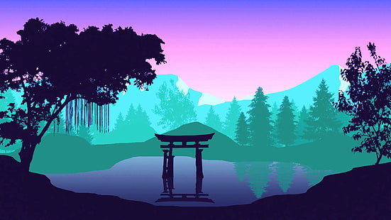 Artistico, orientale, giapponese, natura, paesaggio, Sfondo HD HD wallpaper
