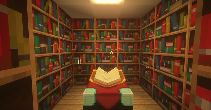 Minecraft, rak buku, Wallpaper HD