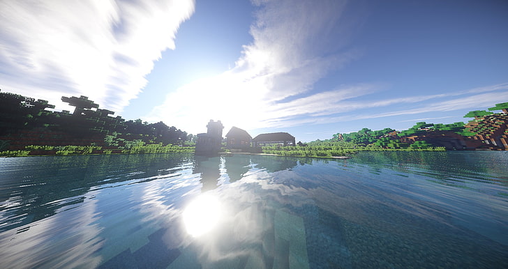 body of water, Minecraft, shaders, HD wallpaper