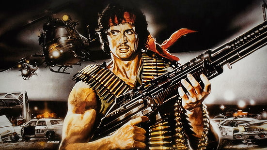 action, drame, Sylvester Stallone, Rambo, mitrailleuse M60, First blood, John Rambo, Fond d'écran HD HD wallpaper