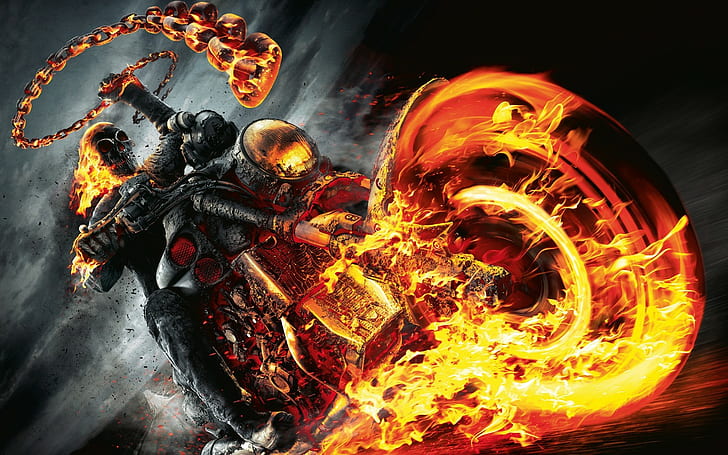 Ghost Rider, rantai, kendaraan, Revenge Spirit, api, Wallpaper HD