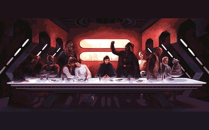 Star Wars-Gemälde, Star Wars, Das letzte Abendmahl, Darth Vader, Yoda, Darth Maul, Boba Fett, Chewbacca, Han Solo, HD-Hintergrundbild