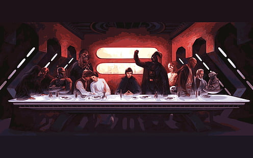 Pintura de Star Wars, Star Wars, La Última Cena, Darth Vader, Yoda, Darth Maul, Boba Fett, Chewbacca, Han Solo, mezclar, Fondo de pantalla HD HD wallpaper