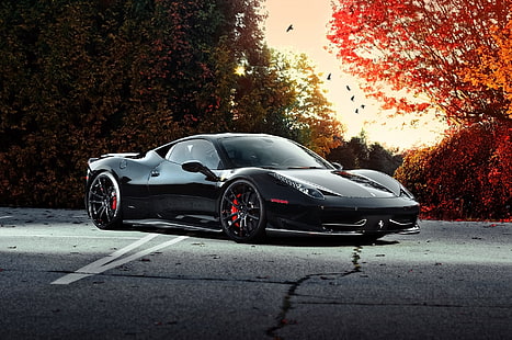 czarne Ferrari 458 Italia coupe, ferrari, 458 italia, samochód, widok z boku, czarne, Tapety HD HD wallpaper