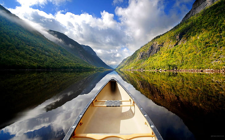 rivière, réflexion, bateau, eau, paysage, nuages, Fond d'écran HD