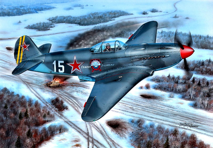 fighter, art, USSR, Soviet, single-engine, The Great Patriotic War, The Yak-3, THE RED ARMY AIR FORCE, HD wallpaper