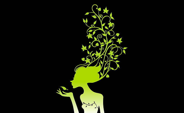 The Green Flower Girl, woman leaf head clip art, Aero, Vector Art, Flower, Girl, Green, HD wallpaper