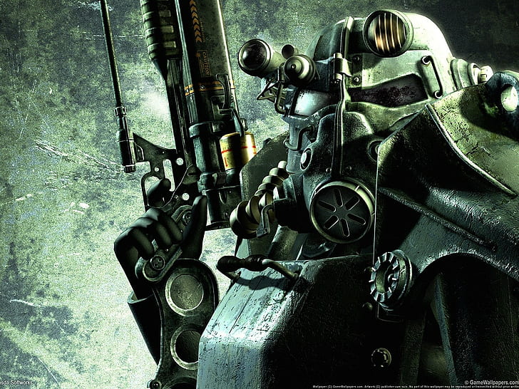 Fallout 3, pancerz wspomagany, Fallout, karabin maszynowy, gry wideo, Fallout 4, Tapety HD
