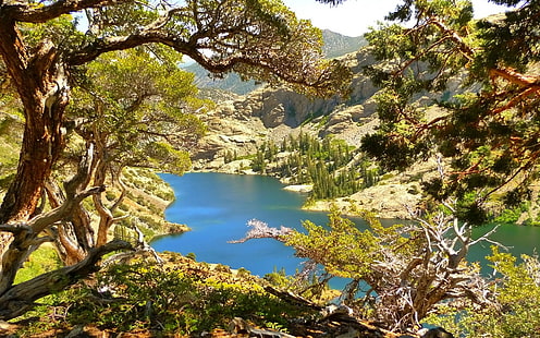 photography, landscape, nature, lake, mountains, trees, summer, Sierra Nevada, California, HD wallpaper HD wallpaper