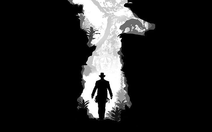 homme au milieu sortie d'illustration de la grotte, Indiana Jones, Fond d'écran HD