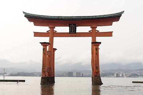 architecture, boundary, culture, gate, great torii of miyajima, heritage, japan, landmark, miyajima island, oriental, path, shrine, symbol, vermilion, wooden, HD wallpaper HD wallpaper