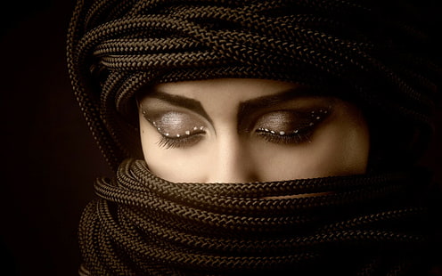 kobiety, zakrywająca twarz, zamknięte oczy, portret, modelka, liny, Tapety HD HD wallpaper