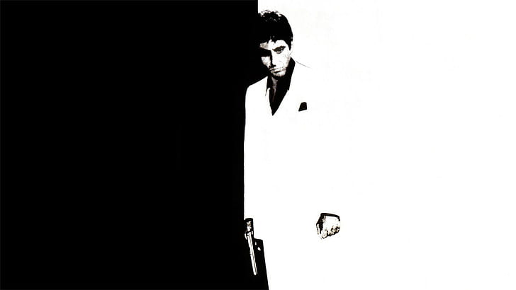 gun, black and white, Al Pacino, Scarface, HD wallpaper