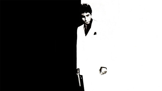 gun, black and white, Al Pacino, Scarface, HD wallpaper HD wallpaper