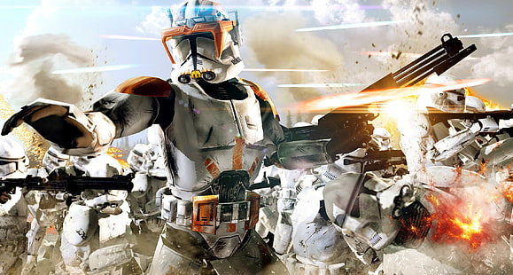  cinema, Star Wars, fire, battlefield, flame, gun, soldiers, sky, weapon, war, cloud, man, army, movie, troopers, death, film, rifle, stormtroopers, spark, combat, laser, kumo, blaster, Star Wars Episode II: Attack of the Clones, by lordhayabusa35, clone wars, space opera, Star Wars 2, Attack of the Clones, Star Wars Episode 2: Attack of the Clones, HD wallpaper HD wallpaper