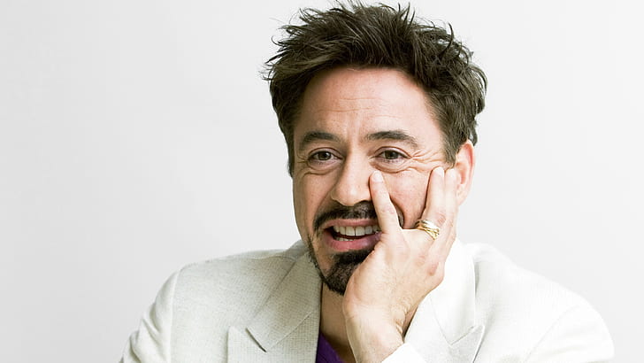acteur, portrait, blanc, Robert Downey Jr., Fond d'écran HD