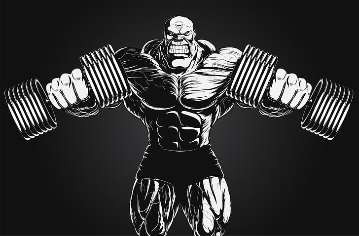 weightlifter anime illustration, extreme, dumbbells, bodybuilder, HD wallpaper
