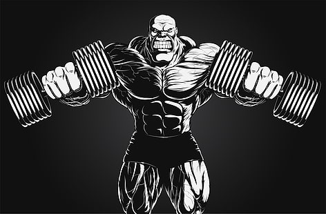 weightlifter anime illustration, extreme, dumbbells, bodybuilder, HD wallpaper HD wallpaper