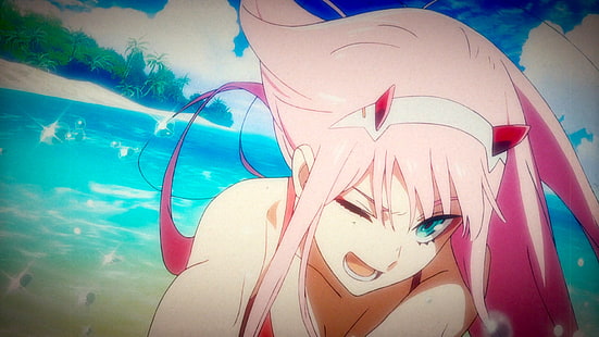 karakter gadis anime dengan rambut merah muda wallpaper digital, Anime, Sayang di FranXX, Nol Dua (Sayang di FranXX), Wallpaper HD HD wallpaper