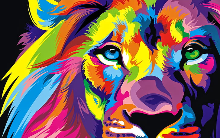 งานศิลปะที่มีสีสันของสิงโต, สีสัน, สิงโต, งานศิลปะ, วอลล์เปเปอร์ HD
