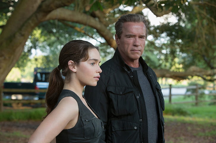 fiction, cadre, Arnold Schwarzenegger, Emilia Clarke, Terminator: Genisys, Terminator: Genesis, Fond d'écran HD
