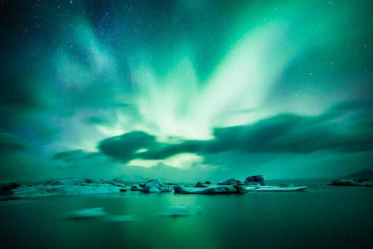 аура ночью, ла люз, ла люз, се, ла люз, ночь, Jökulsárlón, северное сияние, северное сияние, Исландия, Исландия, озеро, озеро, природа, северное сияние, арктика, звезда - Космос, полярное сияние, синий, море, небо, темно, астрономия, HD обои